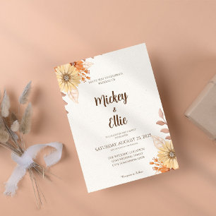Brown Floral Aquarelle Fleur mariage Invitations