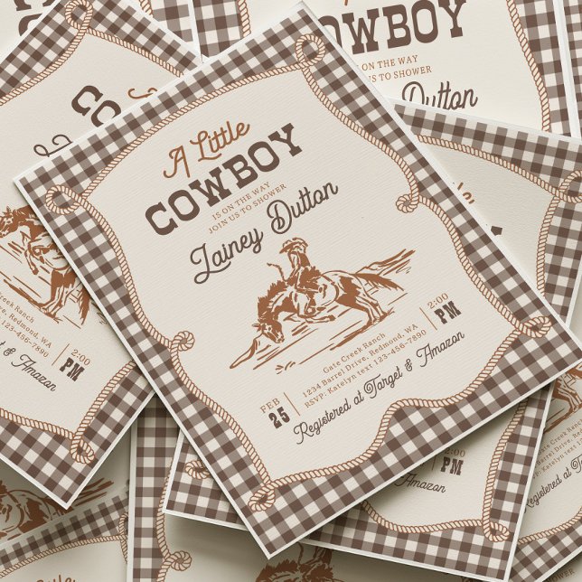 Brown Gingham Western Baby Shower Invitation (Créateur téléchargé)