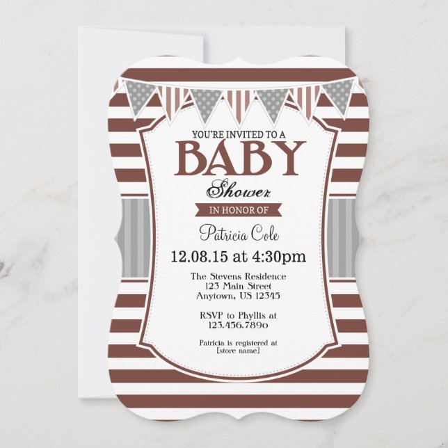 Brown Gris Gris Baby shower Invitation (Devant)