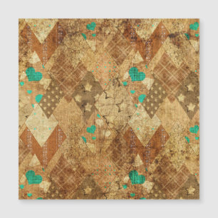 Brown Grunge Quilt Stars Coeurs