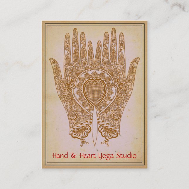 Brown Henna Hands Yoga Studio Carte de visite (Devant)