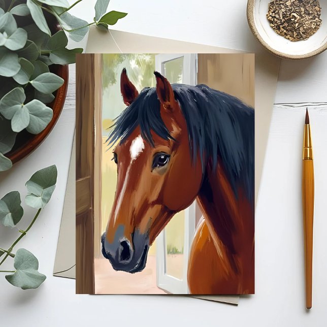 Brown Horse Watercolor Animal Country Barn Card (Créateur téléchargé)