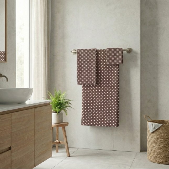 Brown Ivory Polka Dot Retro Bathroom Decor (Créateur téléchargé)