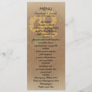 Brown jaune rustique tournesol mariage carte menu
