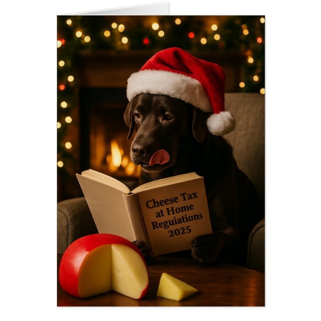 Brown labrador  'Cheese Tax' Christmas card (Devant)