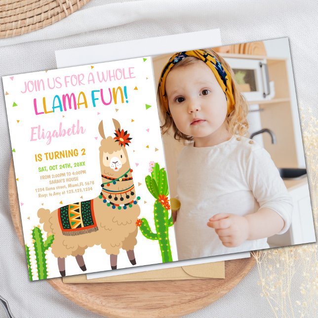 Brown Llama Invitations d'anniversaire avec photo (Brown Llama Birthday Invitations with photo)