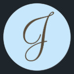 Brown Monogramme J sur bleu clair Faveur Étiquette<br><div class="desc">Les Cadeaux Monogram offrent une vaste sélection de timbres-poste USPS personnalisables, autocollants de scellés d'enveloppe, cartes de voeux, chemises, casquettes, boutons, magnets et bien plus encore. Ces monogrammes sont parfaits pour envoyer des invitations à un mariage, des invitations à une fête d'anniversaire, des annonces de remise de diplômes et des...</div>