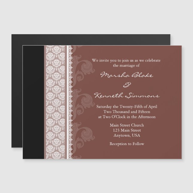 Brown Noir moderne Faire-part de mariage magnétiqu (Devant / Derrière)