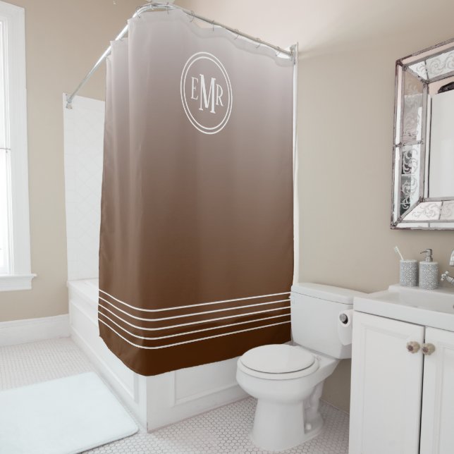 Brown Ombre Monogramme rideau de douche (En situation)