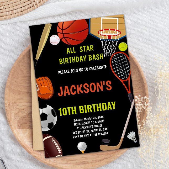 Brown Orange Black Sports Invitations Anniversaire (Brown Orange Black Sports Birthday Invitations)