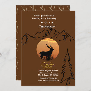 Brown Orange Deer Sunset Invitation Anniversaire