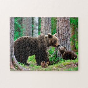 Brown Ours maman avec Cubs, Puzzle
