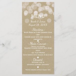 Brown papier Simple Rustique Lumières Mariage Menu