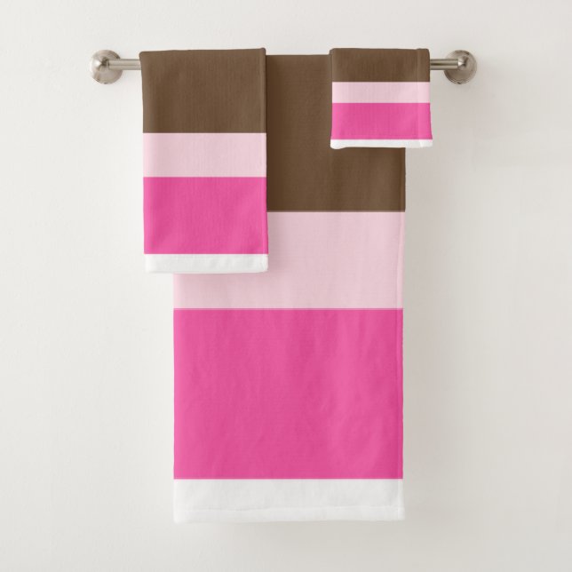 Brown & Pink White Stripe Bathroom Towel Sets  (En situation)