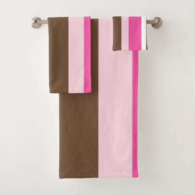 Brown & Pink White Stripe Bathroom Towel Sets  (En situation)
