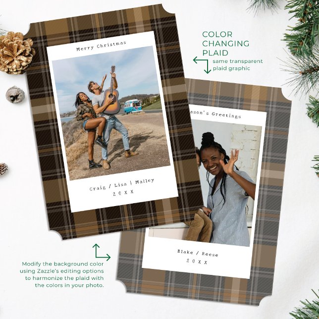 Brown Plaid Color Changer la carte de Noël photo (Créateur téléchargé)
