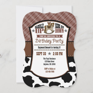 Brown Plaid Cowhide Cowboy Invitation d'anniversai