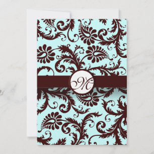 Brown profond Damask Aqua Blue Faire-part de maria