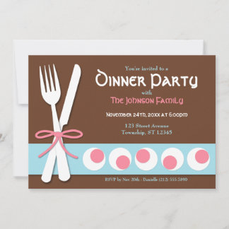 Brown rose et bleu - Fork & Knife Diner Invitation