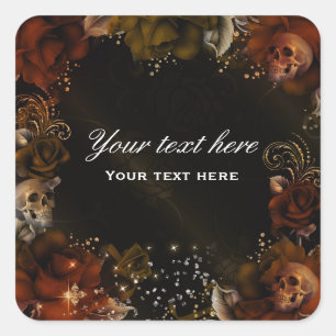 Brown Roses orange + Crânes Étiquette Sticker goth