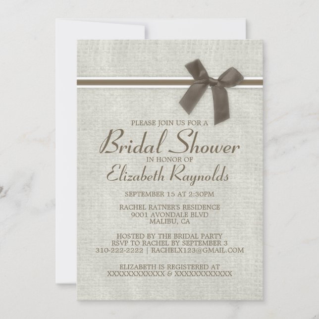 Brown Rustic Burlap Bridal Shower Invitations (Devant)
