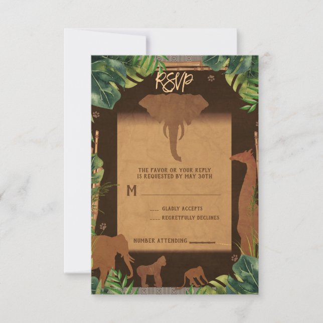 Brown Safari Jungle Zoo Animaux Mariage RSVP (Devant)