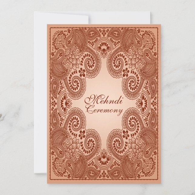 Brown, Tan Henna Mehndi Party Invitation (Devant)