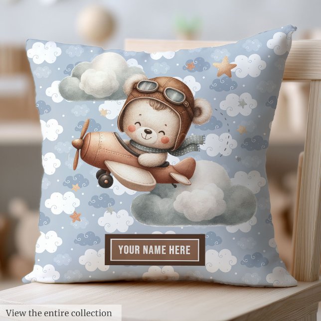 Brown Teddy Bear Baby shower Coussin Personnalisé (Brown Teddy Bear Baby Pillow Personalized Gift)