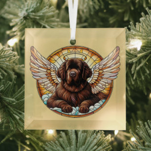 Brown Terre-Neuve Ornement en verre d'ange chien