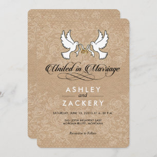 Brown tourterelle blanche Faire-part de mariage