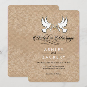 Brown, tourterelles blanches Faire-part de mariage