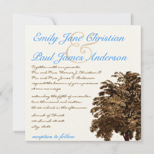 Brown Tree Aqua Blue Font Faire-part de mariage