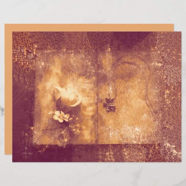 Brown vintage Sepia Floral Vieux Texture (Devant / Derrière)