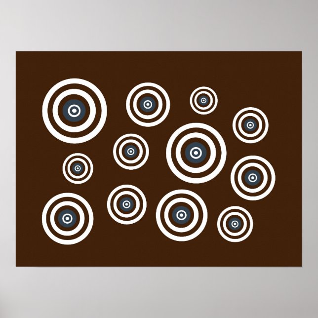 Brown, white & blue retro circles poster (Devant)