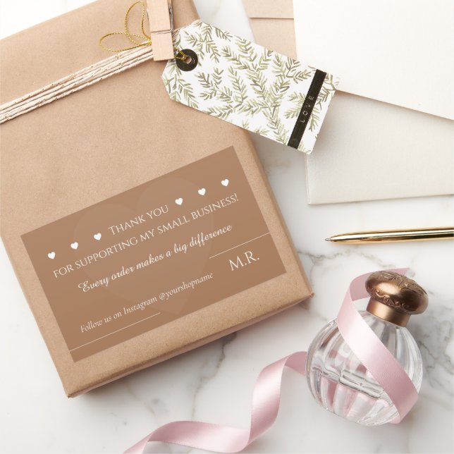 Brown & White Thank You Sticker for Small Business (Cadeaux)