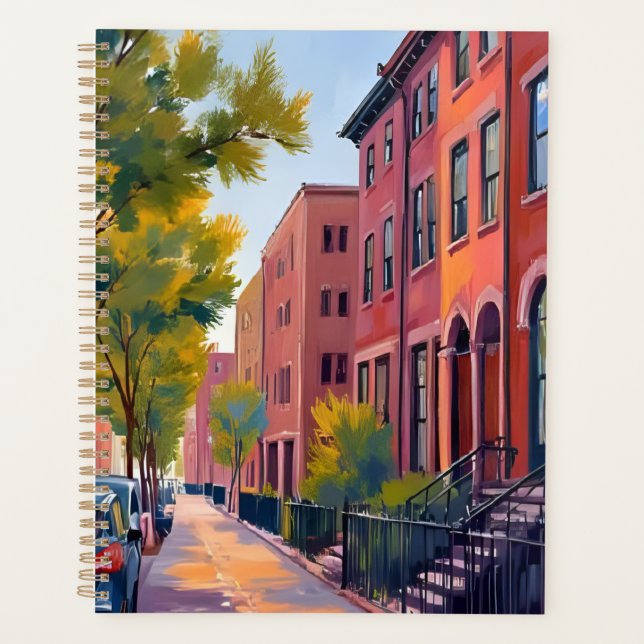 Brownstone City Street | Boston Brick Watercolor  (Devant)