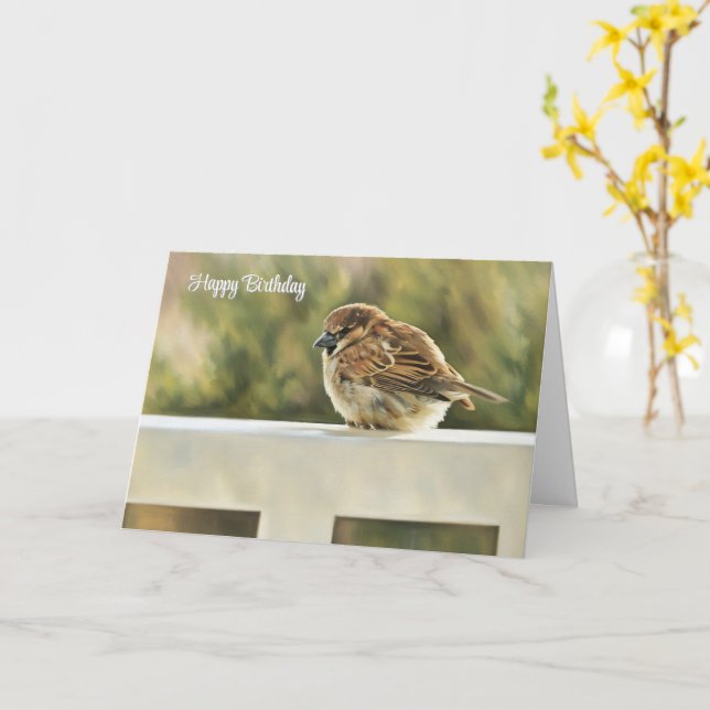 Bruant sur le rail - Carte d'anniversaire (Fleur jaune)