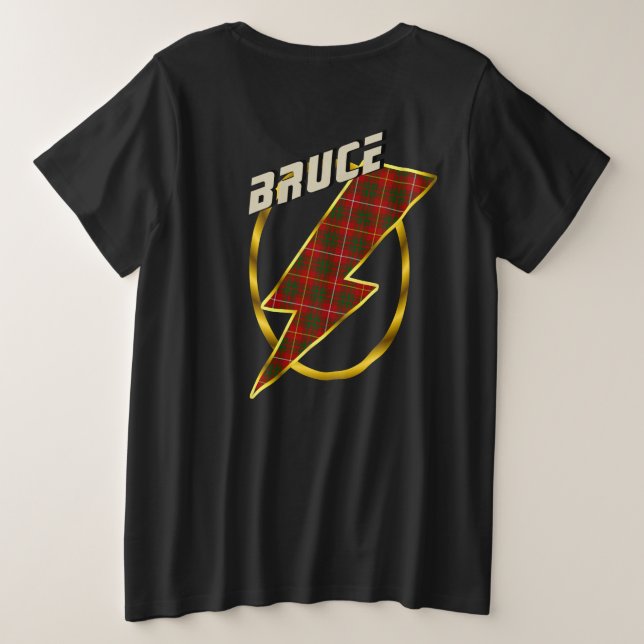 Bruce Clan T-shirt Tartan Badge & Lightning Bolt (Design dos)