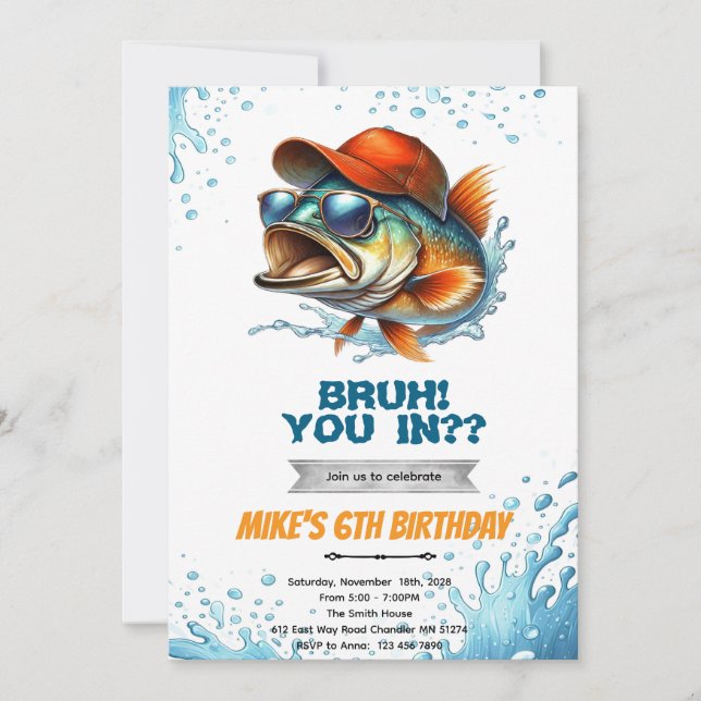 Bruh Bass Fishing Birthday Invitation (Devant)