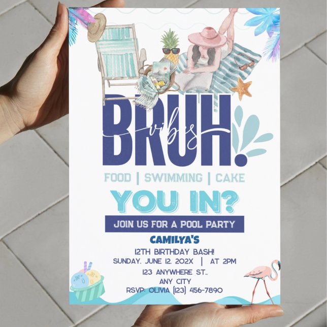 BRUH Blue Pool Party Boy Birthday Invitation (BRUH Blue Pool Party Boy Birthday Invitation)