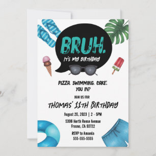 Bruh Boy Pool Party pour Ado Tween Invitation