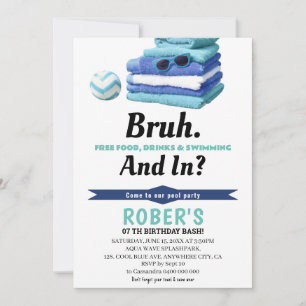 BRUH Boys Blue Pool Party Anniversaire Invitation