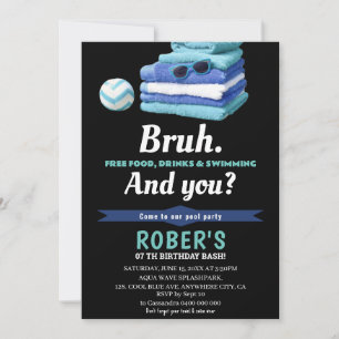 BRUH Boys Blue Pool Party Anniversaire Invitation