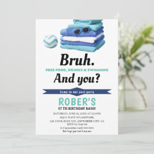 BRUH Boys Blue Pool Party Anniversaire Invitation