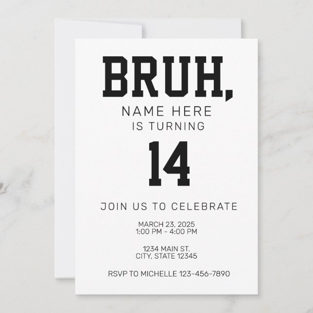 Bruh Bro Birthday Invitation (Devant)