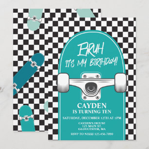 BRUH ! Invitation d'anniversaire de skateboard