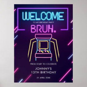 Bruh Neon Arcade Jeux Vidéos Affiche de bienvenue