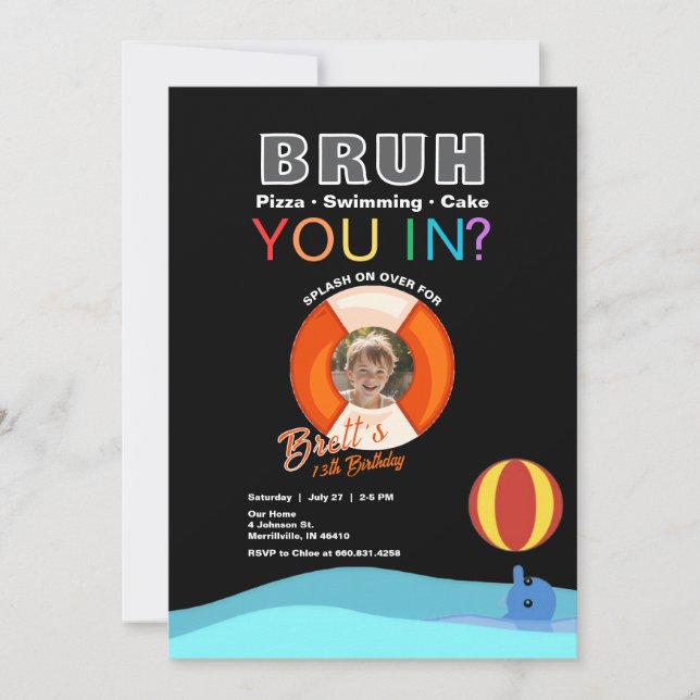 Bruh Pool Party Anniversaire Invitation avec photo (Devant)