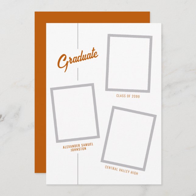 Brûlé Orange Angled 4Photo Grad Faire-part (Devant / Derrière)