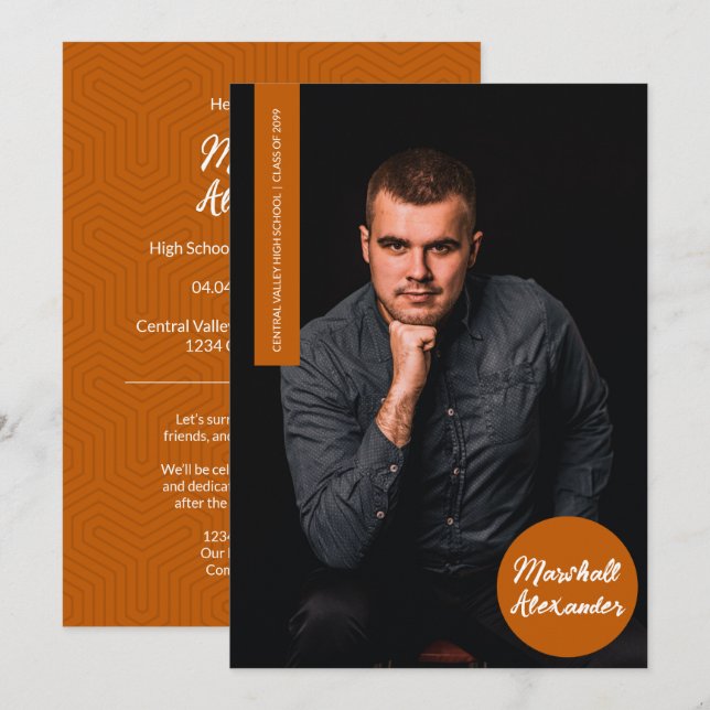 Brûlé Orange Géométrique Graduation Photo Invitati (Devant / Derrière)